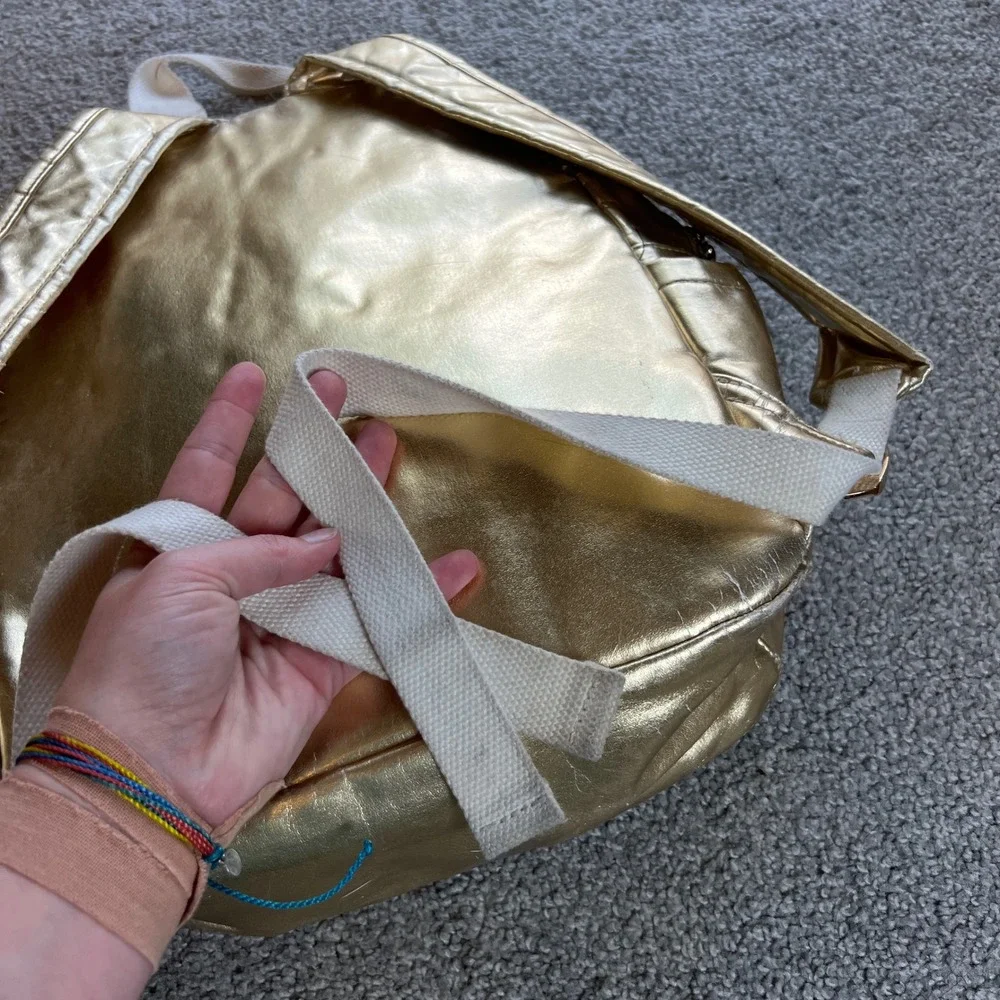 Packed Party Backpack Gold Metallic Perforated Star Zip‎ Bag girls school travel